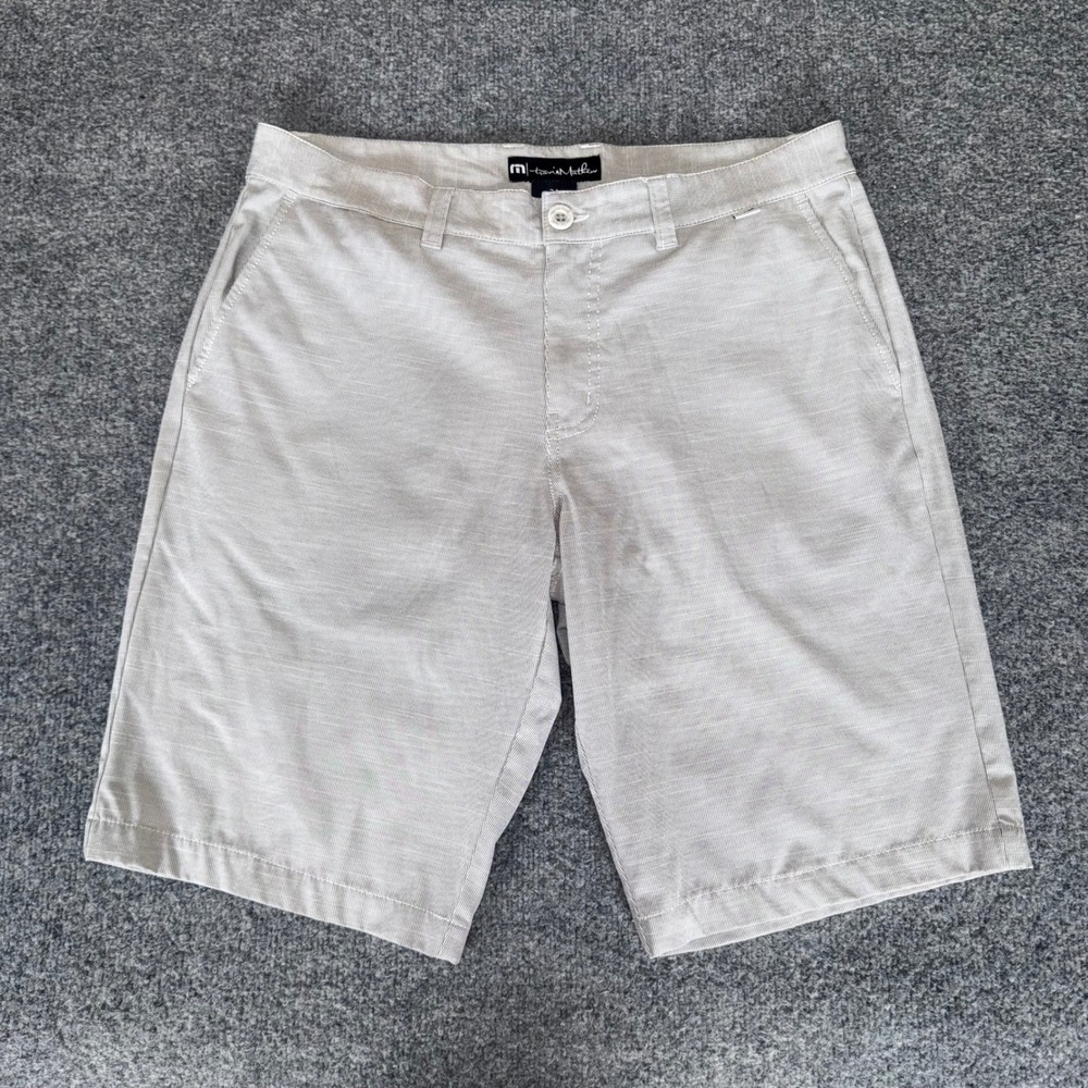 Travis Mathew Golf Short Mens 34 Gray Striped Chino Flat Front Casual Activewear